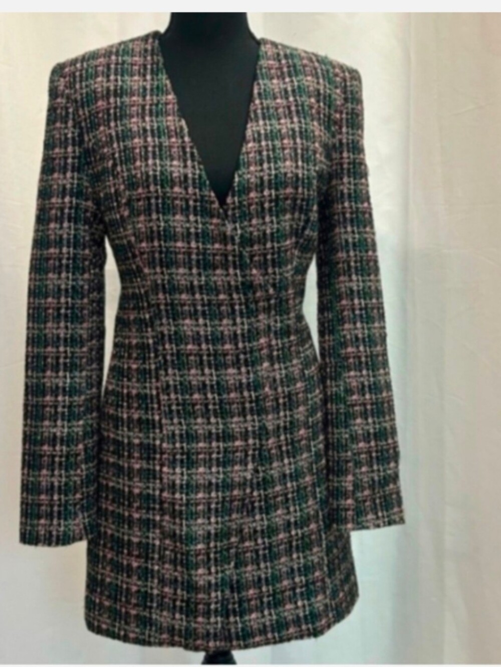 Zara multicoloured metallic tweed V-neck long sleeve faux wrap mini dress